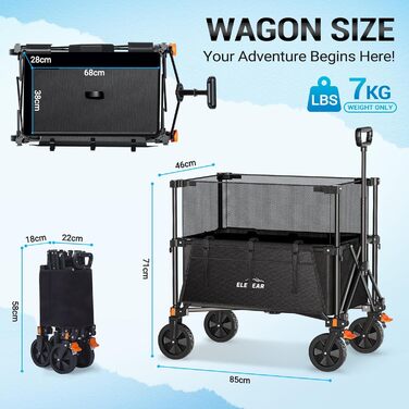 Візок-теліжка Elegear Bollerwagen 200л для пляжу, саду, кемпінгу з гальмами, 2 тримачі для напоїв, 2 бічні кишені, чорний