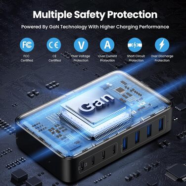 Зарядний пристрій USB-C 620W, 10 портів, швидка зарядка PD PPS 100W, для MacBook Pro/Air, iPad, iPhone 16/15/14/13/12 Pro Max, Samsung (чорний)