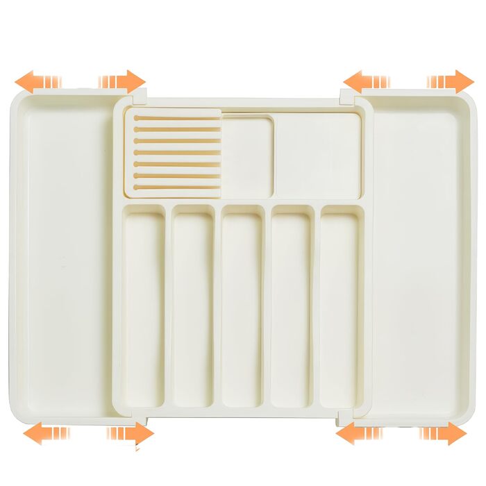 Органайзер для столових приборів ZHUlYIWIN в шухляду, розсувний, з тримачами для ножів, білий пластик