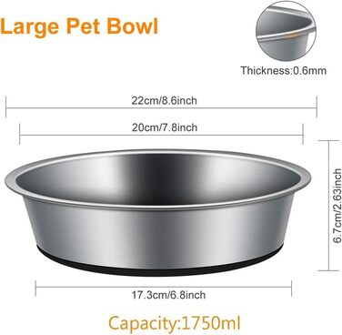 Миска для тварин Futterschale 2 x 1750 мл, велика миска для собак з нержавіючої сталі, годівниця для котів, важка з протиковзким гумовим дном, срільно-чорна