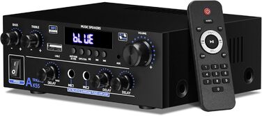 AK55 HiFi стерео підсилювач 2-канальний, 1000 Вт Bluetooth 5.3, 50+50 Вт, для 8-дюймових домашніх колонок, бас/требл, AUX, FM, мікрофон, USB