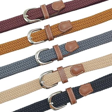 Еластичний жіночий/дівчачий ремінь 2.5 см, плетений, для джинсів та суконь, 2 шт. (Чорний/Сірий) M/91/96 см