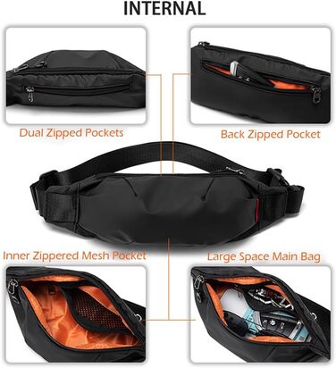 Чоловіча/жіноча поясна сумка-рюкзак на пояс, водонепроникна, чорна. Підходить для спорту, подорожей, фітнесу, велоїзди та кемпінгу.