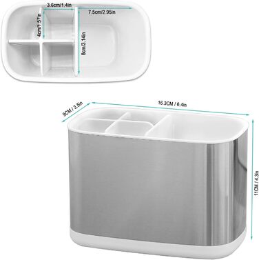 Colist Stainless Steel Toothbrush Holder, Bathroom Electric Toothbrush Holder Organizer, Toothbrush Holder Non-Slip Bottom 4 Toothbrush Compartments Removable for Easy Cleaning (Large) (Stainless Steel (Small))