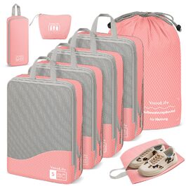 Набір кубиків-органайзерів для валізи VnioLife (8 шт.) - компресійні, для подорожей, блакитний/рожевий