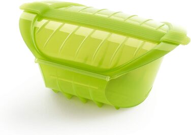 Lékué Steamer Box with Insert Tray, 3-4 People, Platinum Silicone, (Green, 1000 ml)