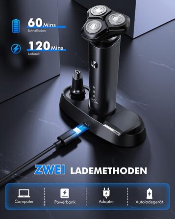 Електричний чоловічий бритва 3D з підзарядною базою - IPX7, вологостійкий, чорний