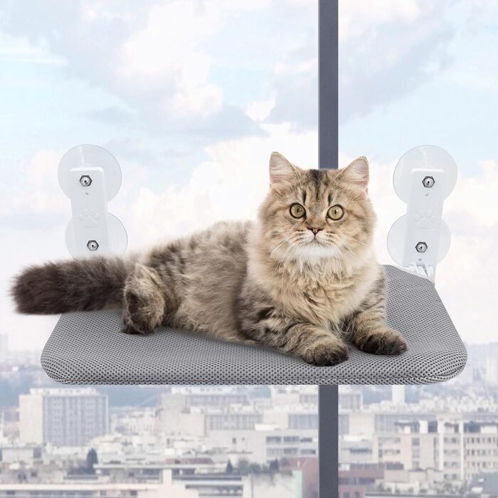 Підвісна лежанка для котів, гамак з 4 присосками, сірий, 45 x 30 см