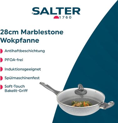 Сковорода-гриль Salter BW02773G 28 см, мармурове антипригарне покриття, без PFOA, для індукції та духовки, алюміній, сірий, можна мити в посудомийці (вок)