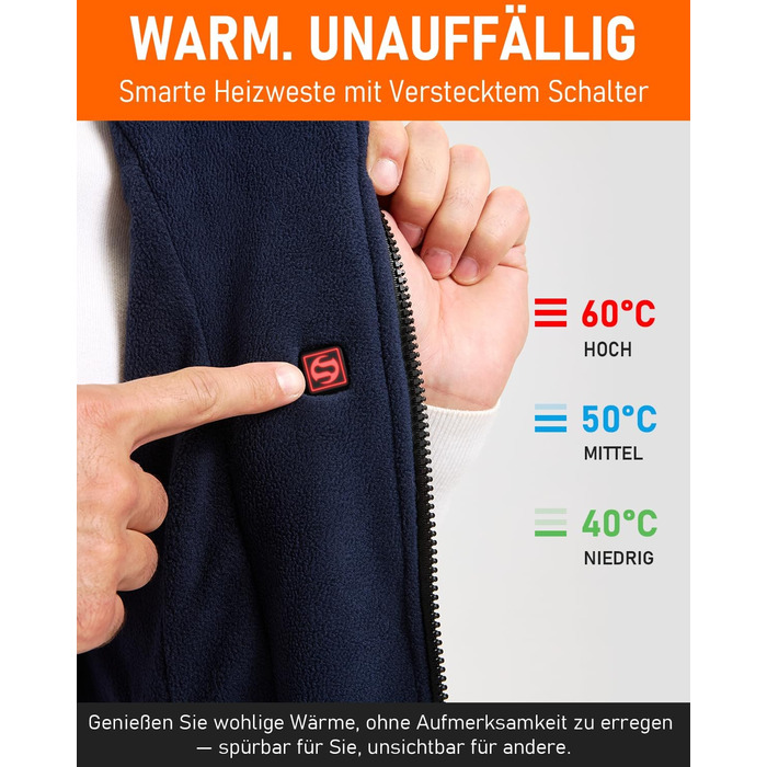 Обогревна жилетка для чоловіків SZNX з Powerbank – флісова жилетка з 6 зонами обігріву, USB акумулятор, 3 режими температури, зимова жилетка, колір: синій