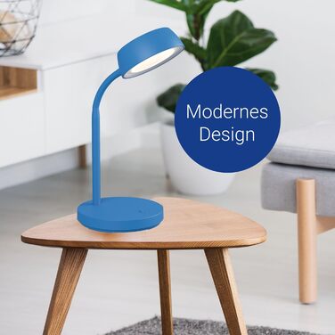 LED настільна лампа MAULjoy | Настільна лампа з підставкою | Лампа для столу, офісу | Регульована LED лампа 3000K тепле біле світло | 33,5 см (висота) (Сучасний дизайн, блакитна)