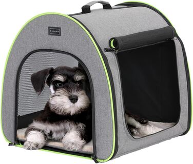 Кія для собак Petsfit: складана переноска для маленьких собак, котів та кроликів. Зручна переноска для дому, транспортування та сну. З анти-відкривачем та плюшевою подушкою, сіра, S