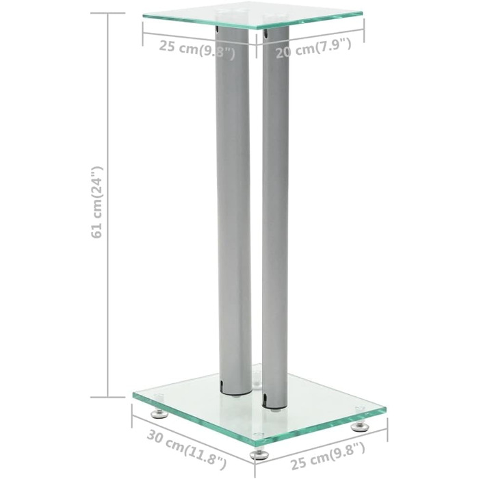 Підставки для колонок 2 шт. з подвійними колонами, скло, срібні