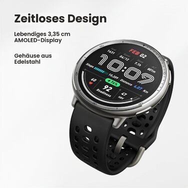 Смарт-годинник Amazfit Active 2 44мм: GPS, фітнес-трекер, 160+ режимів спорту, моніторинг сну, водонепроникний, для Android та iPhone, чорний силікон