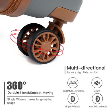 KONO Чемодан середнього розміру 65 см з поліпропілену, з TSA замком, 65x46x26.5 см (Крем-білий) (Сіро-коричневий), ручна поклажа