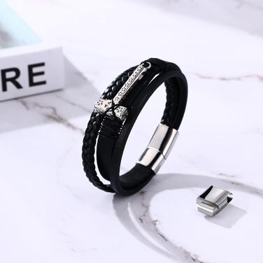 Чоловічий браслет Flongo з плетеного шкіряного шнура, стилі вікінгів, з амулетом Тора (молот), регульований, з застібкою, подарунок для чоловіків