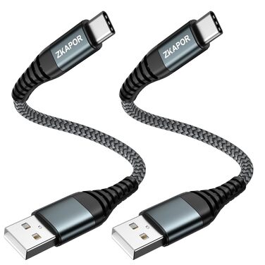 Кабель USB-C 2 шт. ZKAPOR, 3.1A, нейлон, сірий (0.3м) - сумісний з iPhone 15/Samsung Galaxy/Huawei/Google Pixel