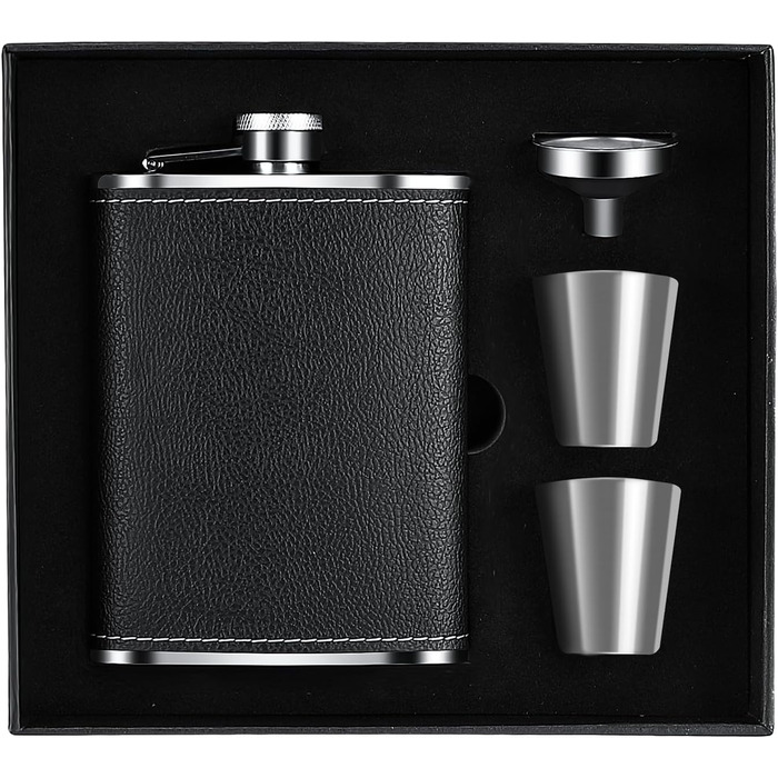 Фляга Vasmeiy з нержавіючої сталі, 227мл, чорна, полірована, для алкоголю, компактний набір для стильного відпочинку