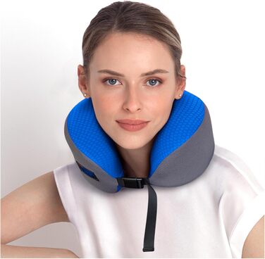 Blue Dreamer Travel Neck Pillow - Memory Foam Airplane Pillow for Travel with Breathable Mesh Fabric, Removable Cover, High Comfort & Support, Easy Storage