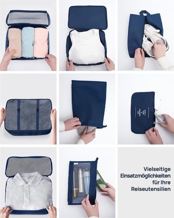 Органайзери для валізи Packing Cubes, 8 шт., водонепроникні, блакитні + косметичка