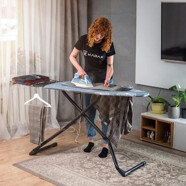 Прасувальна дошка KADAX з висувною полицею, 120x42 см, регульована висота, антиковзні ніжки (Зелений/Темно-синій)