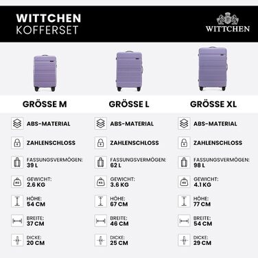 Набір валізWITTCHEN COMODO Line: 3 шт. ABS, телескопічна ручка, TSA-замок, 4 колеса (фіолетовий)