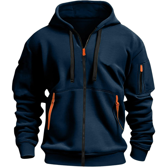 Світшот з капюшоном Aulemen для чоловіків з блискавкою, лангрукавний, з кількома кишенями, Slim Fit, для повсякденного носіння та спорту (Синій, XL)