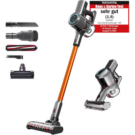 Акумуляторний пилосос KLAMER 2-в-1: вертикальний та ручний, час роботи до 45 хв, HEPA-фільтр для килима, авто та твердих поверхонь, сірий/помаранчевий, 2 акумулятори (по 45 хв)