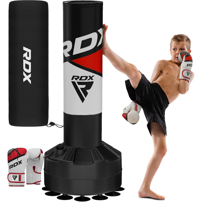 Дитячий боксерський мішок RDX Freistehender Junior Standboxsäcke з рукавичками для тренувань, MMA, кікбоксинг, бокс, бойові мистецтва, муай-тай, 4FT (червоний)