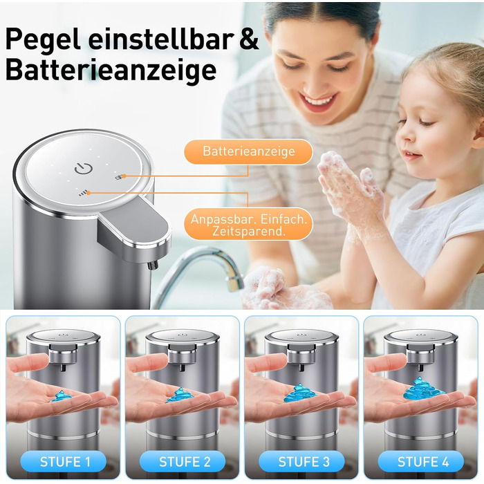 Automatic Soap Dispenser Wall Mount with Sensor Infrared, 380ml Electric Soap Dispenser No Drilling with USB Rechargeable, IPX5 Waterproof for Bathroom Toilet Kitchen - Silver