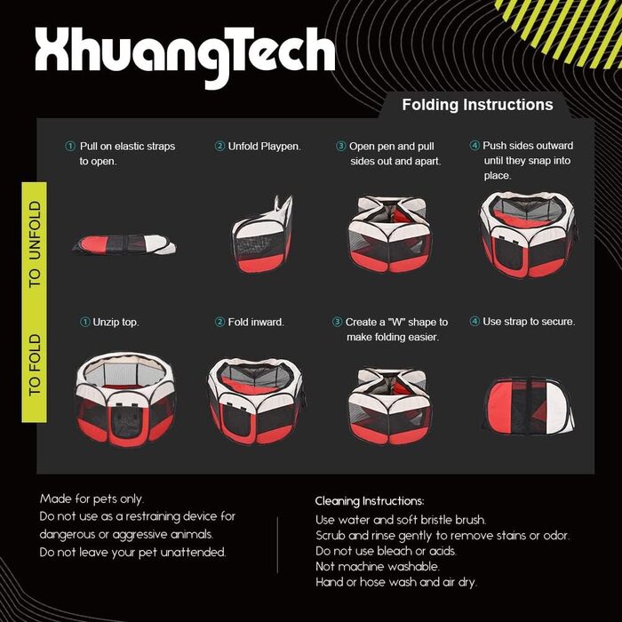 Клітка-манеж для тварин XhuangTech: собаки, коти, цуценята, 80x80x58.4 см, м'який матеріал, портативна, складна, для дому та вулиці, бежево-червона