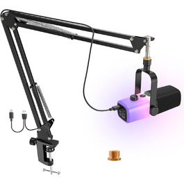 USB-мікрофон Zealsound для ПК з кріпленням – мікрофон конденсаторний 192kHz з шумозаглушенням, кнопкою вимкнення мікрофона та USB-C адаптером для Mac, стрімінгу, подкастів, співу, ASMR, YouTube