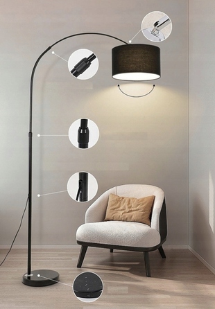 Стійка LED-лампа для читання з гнучкою ніжкою (гусяча шия), E27, 175 см, чорна