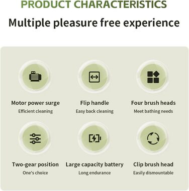 Electric bath brush, multi-brush head, cleaning tool, multifunctional, handheld, household, rechargeable bath brush, toiletries (Apricot)