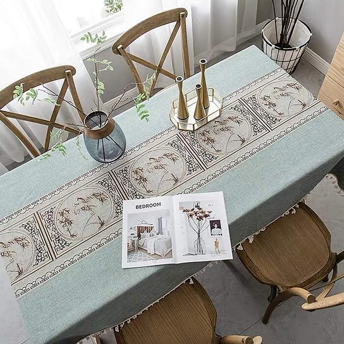 Pahajim Rectangular Cotton Linen Tablecloth Washable Tassels Design Garden Tablecloth for Coffee Table Home Kitchen Dining Table Decoration (Green, 140 x 260 cm)