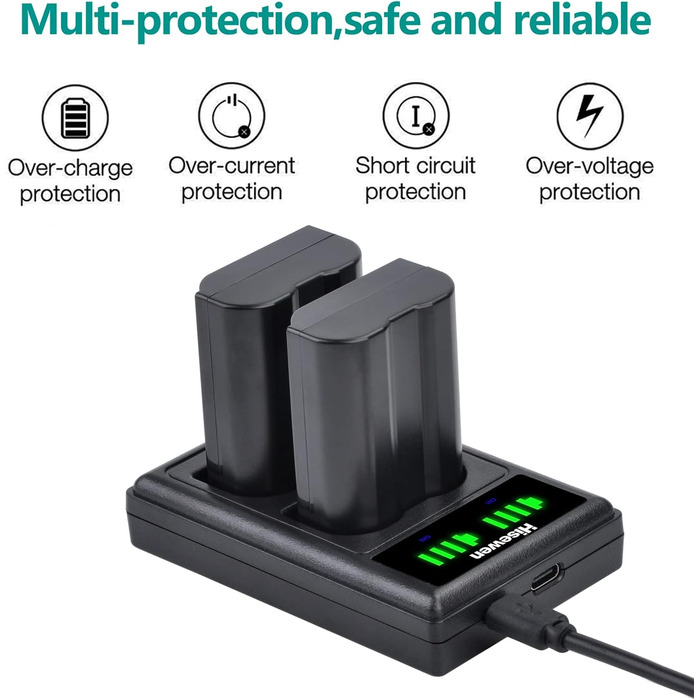 Зарядний пристрій Hisewen Dual USB для акумулятора Nikon EN-EL15/EL15a/EL15b/EL15c (D7100, D750, D7000, D610, D810, D800, D600, D880, D800e, D810a)