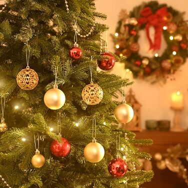 Набір ялинкових прикрас Valery Madelyn (50 шт.) - ялинкові кулі, червоно-золотий декор з підвісками