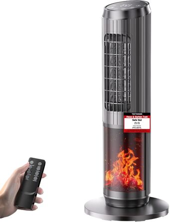 Електричний обігрівач керамічний 2000W з термостатом, дистанційним керуванням, ефектом каміну, осциляцією 70°, ECO-режим, таймером 1-8 год, захистом від перегріву та перекидання, тихий, для офісу та вітальні