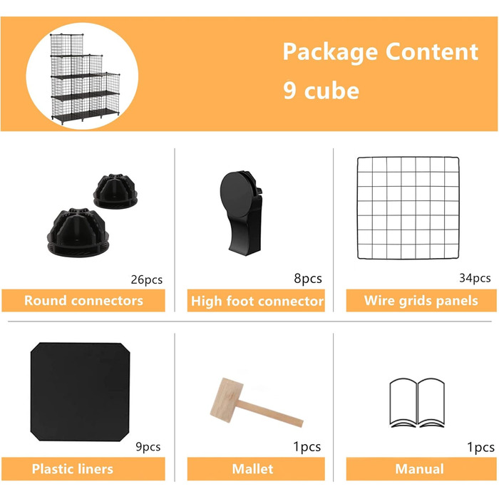 AWTATOS Regal 12 Regal Wire Cube Stackable Shelf Cube DIY Metal Grid Shelf Cube Bookshelf Cube Shelf With Doors For Living Room, Bedroom, Bathroom USCIH12BE (Medium, Black)