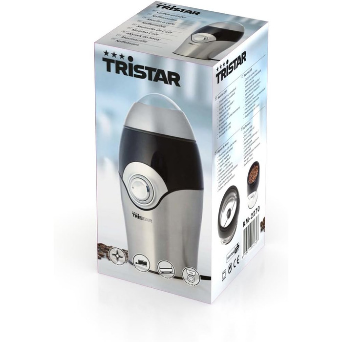 Електрична кавомолка Tristar KM-2270, 150 Вт, 70 г, 2 леза з нержавіючої сталі, на 10 чашок