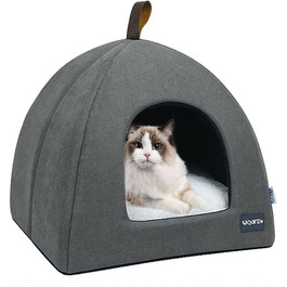 Кішка Будиночок-ліжко, м'який будиночок для котів, тепле плюшеве ліжко для котів, гніздо для котів зі знімним внутрішнім подушкою, (Сірий M)