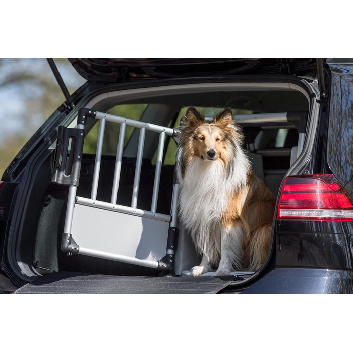 Тріксі переносна клітка для собак, алюміній, срібна, розмір M (53x61x74 см) - стабільна, тиха, з безпечним замком та неслизьким килимком