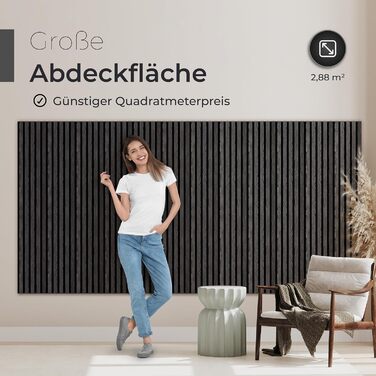 Акустичні стінові панелі з натурального дерева горіх та чорного фетру, 120x60 см, набір 2 шт. — 3D панелі для шумоізоляції та оздоблення стін