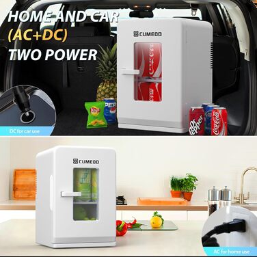 Міні-холодильник Cumeod 15L з охолодженням та нагріванням 12V/220V для авто, офісу та гуртожитку. 2-в-1, 21 банка, Max/Eco-режими, білий
