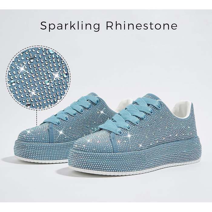 Жіночі кросівки LUCKY STEP зі стразами, платформа, блискучі, модельні, для вечірок, шлюбних свят, прогулянок, 39 EU, блакитний страз