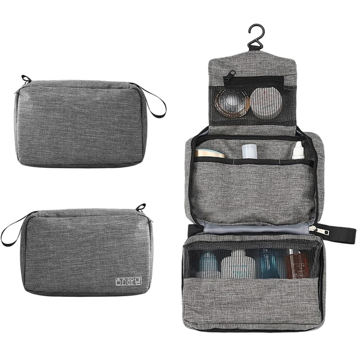Чоловіча/Жіноча косметичка для подорожей з гачком, велика, сіра (#2)