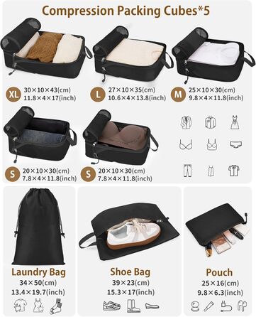 Органайзери для валізи Anjing Compression Cubes - 10 шт., компресійні кишені для подорожей, сірий колір