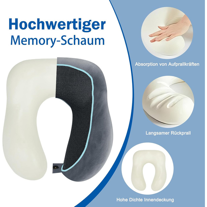 Подушка для шиї дитяча та доросла з Memory Foam 220г, ергономічна, регульована, сіра. Для подорожей літаком, авто та потягом.
