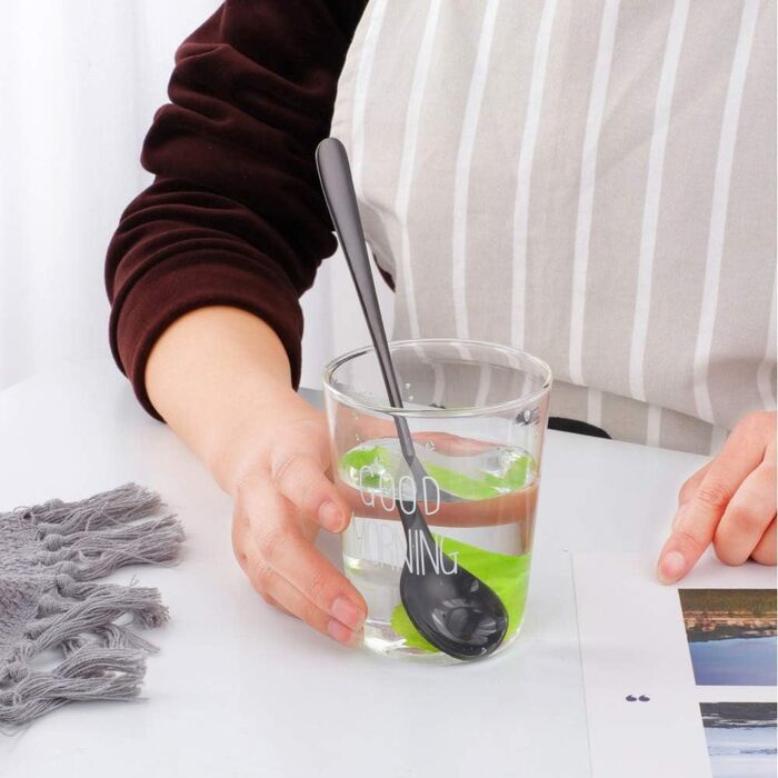 Набір довгих ложок для лате макіато та десертів із нержавіючої сталі 304, 20.5 см, 8 шт, чорні