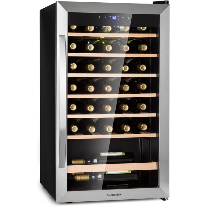 Klarstein Freestanding Wine Cooler - Compact Beverage Refrigerator with Dual Zone & Glass Door - Indoor/Outdoor Beersafe - LED Lighting - 5-18°C - 33 Bottle Capacity